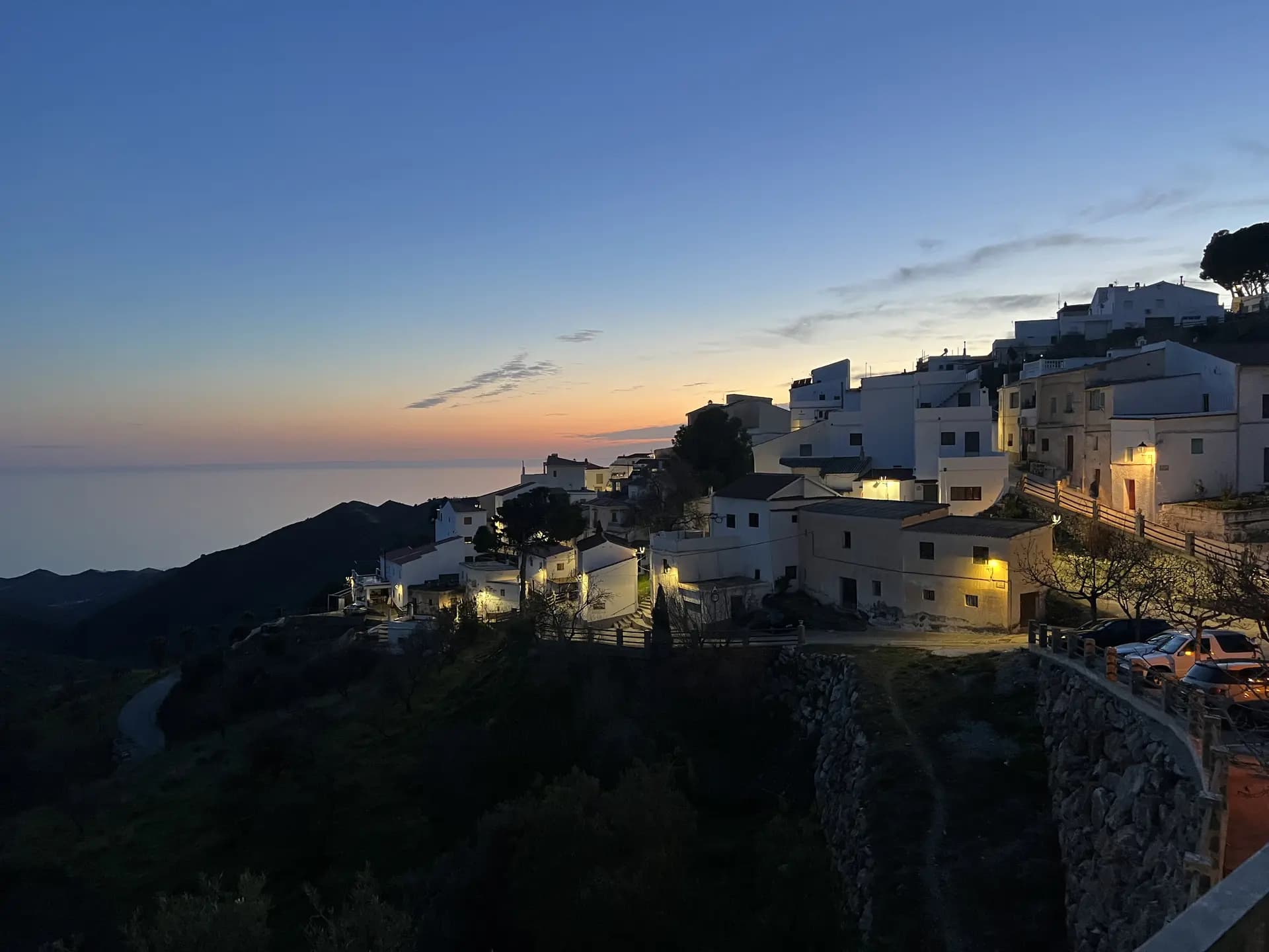 White hilltop village at sunset in Andalusia, near Polopos